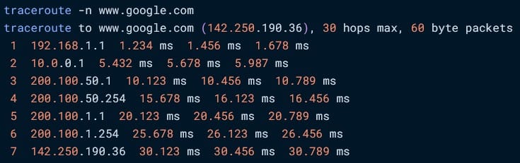 traceroute -n www.google.com